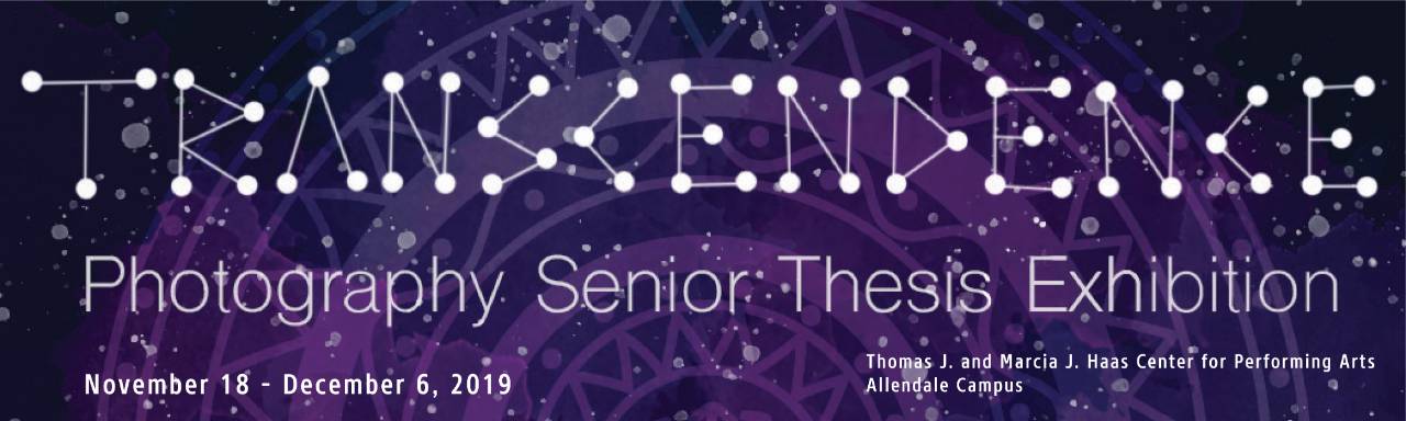 starry background with "transcendence: Senior Photography Exhibition" in white text